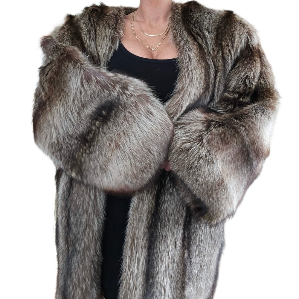 Vintage Bergdorf Goodman Genuine Raccoon Fur XL Stroller Coat Jacket - Picture 11 of 15